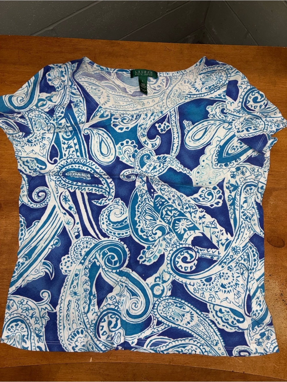 Ralph Lauren Blue and White Paisley Short Sleeve Top